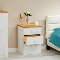 IDIMEX Nachttisch RONDO Mit 3 Schubladen, Kiefer In Weiß/braun -Sideboards Verkäufe 8110 AC2