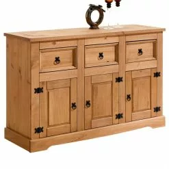 IDIMEX Sideboard TEQUILA, Kiefer Massiv Gebeizt, 3 Türen Und Schubladen, Mexiko