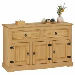 IDIMEX Sideboard TEQUILA, Kiefer Massiv Gebeizt, Mit 3 Türen Und 2 Schubladen, Mexiko