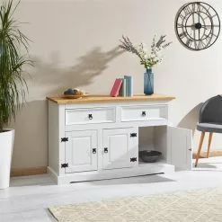 IDIMEX Sideboard TEQUILA, Kiefer Massiv Weiß/braun, Mit 3 Türen Und 2 Schubladen, Mexiko -Sideboards Verkäufe 81208 A0 3N