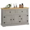 IDIMEX Sideboard TEQUILA, Kiefer Massiv Grau/braun, Mit 3 Türen Und 2 Schubladen, Mexiko