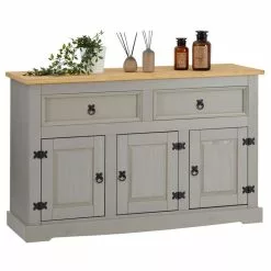 IDIMEX Sideboard TEQUILA, Kiefer Massiv Grau/braun, Mit 3 Türen Und 2 Schubladen, Mexiko