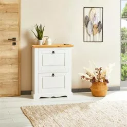 IDIMEX Schuhkipper TEQUILA, Kiefer Massiv, Weiß/braun, Mit 2 Klappen, Mexiko -Sideboards Verkäufe 81322 AC2