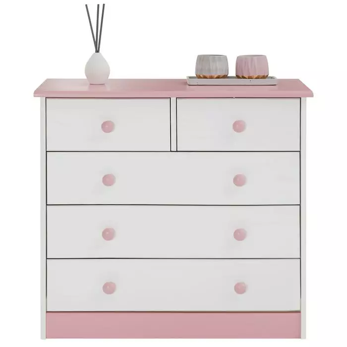 IDIMEX Kommode RONDO Mit 5 Schubladen In Weiß/rosa 2 IDIMEX Kommode RONDO Mit 5 Schubladen In Weiß/rosa – Bild 2