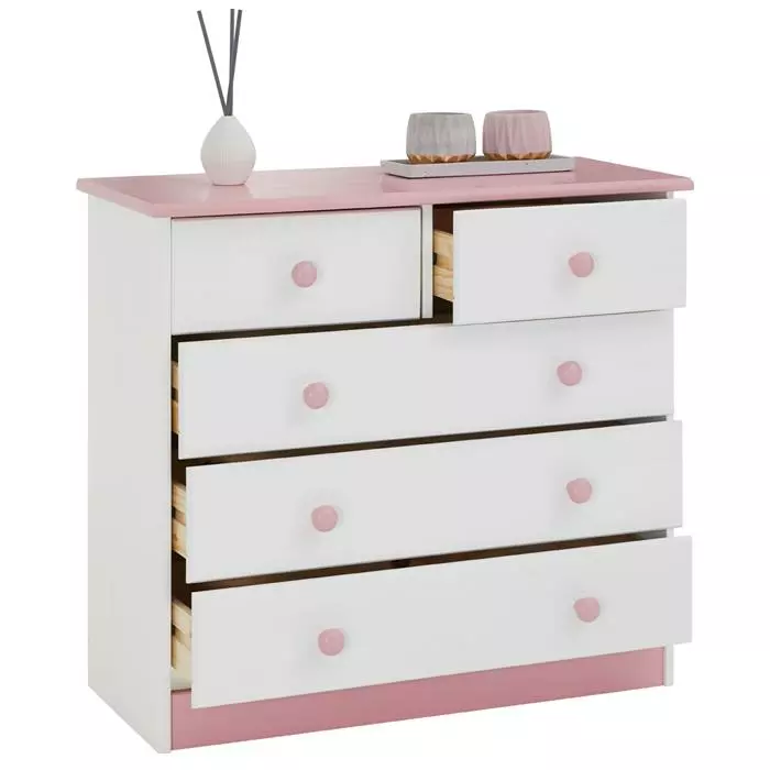 IDIMEX Kommode RONDO Mit 5 Schubladen In Weiß/rosa 3 IDIMEX Kommode RONDO Mit 5 Schubladen In Weiß/rosa – Bild 3