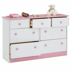 IDIMEX Sideboard RONDO, Kiefer Massiv Mit 7 Schubladen In Weiß/rosa -Sideboards Verkäufe 8207 2 N1