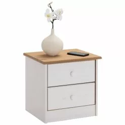IDIMEX Nachttisch RONDO Aus Kiefer Mit 2 Schubladen, In Weiß/braun