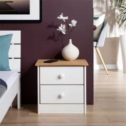 IDIMEX Nachttisch RONDO Aus Kiefer Mit 2 Schubladen, In Weiß/braun -Sideboards Verkäufe 8210 A0 N1