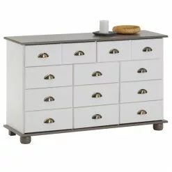 IDIMEX Sideboard COLMAR, Kiefer Massiv Weißtaupe, Mit 11 Schubladen