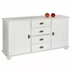 IDIMEX Sideboard COLMAR, Kiefer Massiv Weiß, Mit 2 Türen Und 4 Schubladen