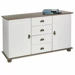 IDIMEX Sideboard COLMAR, Kiefer Massiv Weiß/taupe, Mit 2 Türen Und 4 Schubladen
