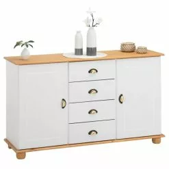 IDIMEX Sideboard COLMAR, Kiefer Massiv Weiß/braun, Mit 2 Türen Und 4 Schubladen