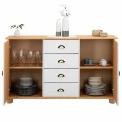 IDIMEX Sideboard COLMAR, Kiefer Massiv Weiß/braun, Mit 2 Türen Und 4 Schubladen -Sideboards Verkäufe 8329 2 N3