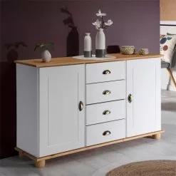 IDIMEX Sideboard COLMAR, Kiefer Massiv Weiß/braun, Mit 2 Türen Und 4 Schubladen -Sideboards Verkäufe 8329 A0 N1