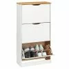IDIMEX Schuhschrank BASIL Mit 3 Kipper In Weiß/braun, Kiefer Massiv