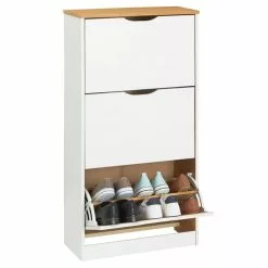 IDIMEX Schuhschrank BASIL Mit 3 Kipper In Weiß/braun, Kiefer Massiv