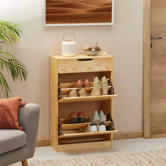 IDIMEX Schuhkipper BASIL Mit 2 Kipper Und In Natur, Kiefer Massiv 2 IDIMEX Schuhkipper BASIL Mit 2 Kipper Und In Natur, Kiefer Massiv – Bild 2