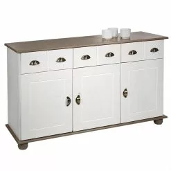 IDIMEX Sideboard COLMAR, Kiefer Massiv Weiß/taupe, Mit 3 Türen Und Schubladen
