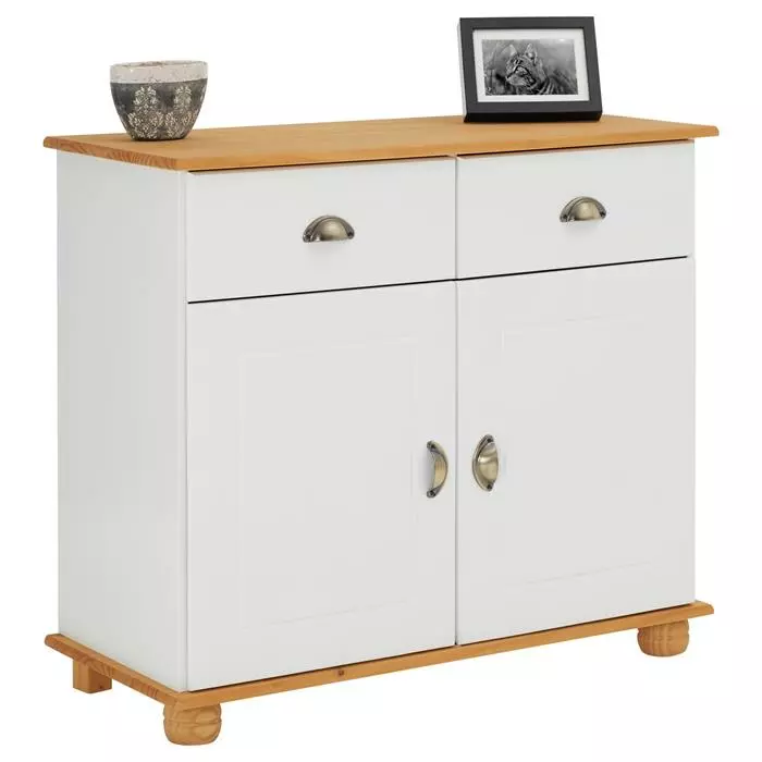 IDIMEX Kommode COLMAR, Kiefer Massiv Weiß/braun, Mit 2 Türen Und Schubladen 1 IDIMEX Kommode COLMAR, Kiefer Massiv Weiß/braun, Mit 2 Türen Und Schubladen