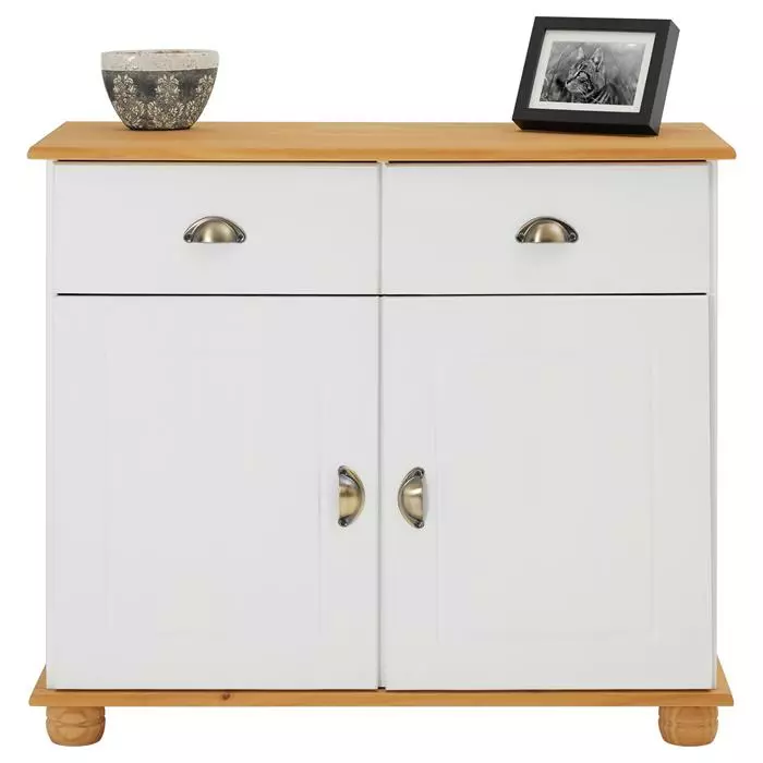 IDIMEX Kommode COLMAR, Kiefer Massiv Weiß/braun, Mit 2 Türen Und Schubladen 2 IDIMEX Kommode COLMAR, Kiefer Massiv Weiß/braun, Mit 2 Türen Und Schubladen – Bild 2