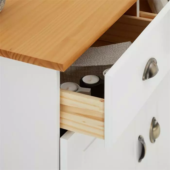 IDIMEX Kommode COLMAR, Kiefer Massiv Weiß/braun, Mit 2 Türen Und Schubladen 4 IDIMEX Kommode COLMAR, Kiefer Massiv Weiß/braun, Mit 2 Türen Und Schubladen – Bild 4