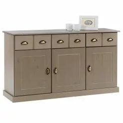 IDIMEX Sideboard PARIS Aus Massiver Kiefer In Taupe Mit 3 Schubladen Und Türen