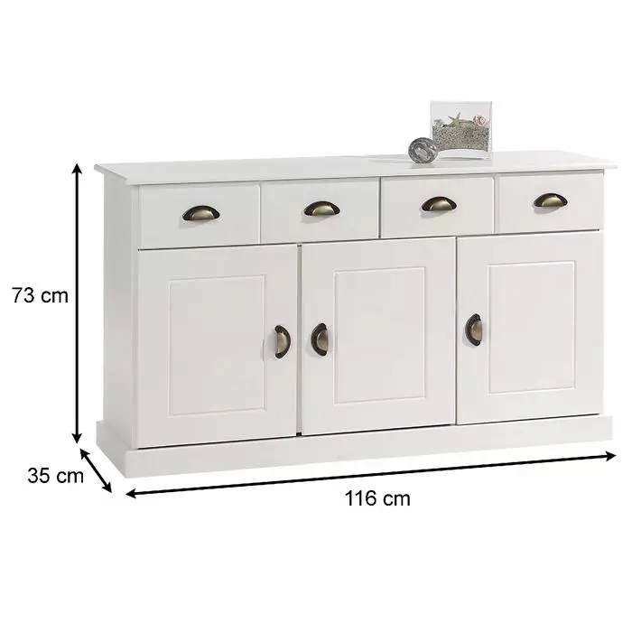 IDIMEX Sideboard PARIS Aus Massiver Kiefer In Weiß Mit 2 Schubladen Und 3 Türen 4 IDIMEX Sideboard PARIS Aus Massiver Kiefer In Weiß Mit 2 Schubladen Und 3 Türen – Bild 4