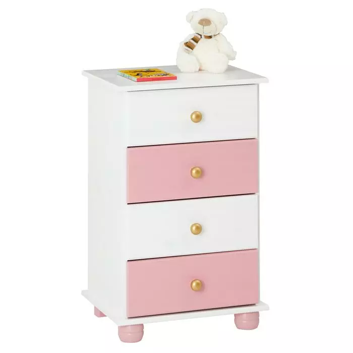Kommode ISABELLA Mit 4 Schubladen In Weiß/rosa 1 Kommode ISABELLA Mit 4 Schubladen In Weiß/rosa