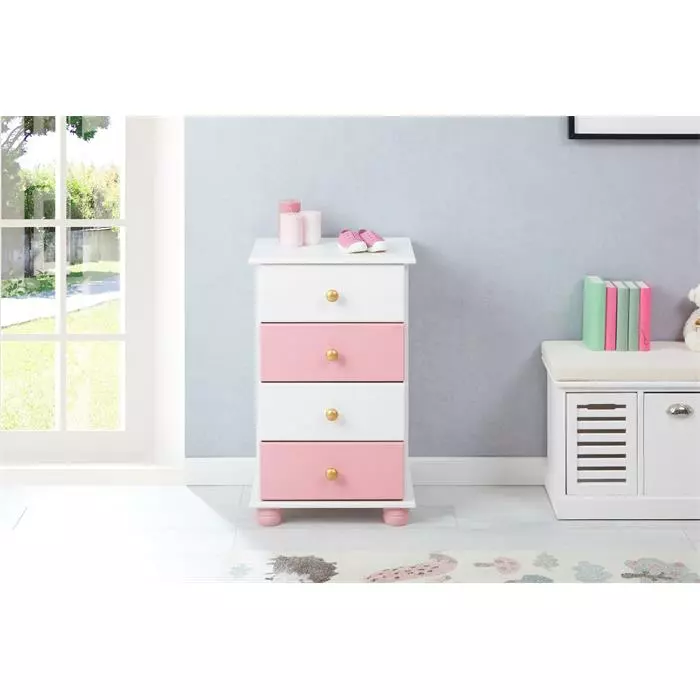 Kommode ISABELLA Mit 4 Schubladen In Weiß/rosa 2 Kommode ISABELLA Mit 4 Schubladen In Weiß/rosa – Bild 2