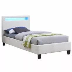 CARO-Möbel Polsterbett HIMALAYA 90x200 Cm, LED Beleuchtung, Stoff Weiß