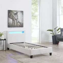 CARO-Möbel Polsterbett HIMALAYA 90x200 Cm, LED Beleuchtung, Stoff Weiß -Sideboards Verkäufe 93517 3