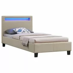 CARO-Möbel Polsterbett MANDALAY 90x200 Cm, LED Beleuchtung, Kunstleder Beige