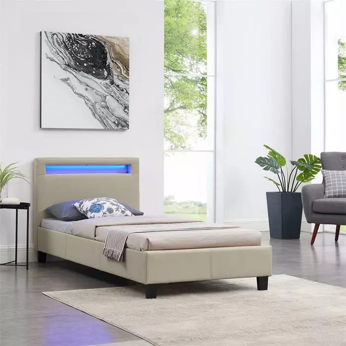 IDIMEX Polsterbett LUCENO 90x200 Cm, LED Beleuchtung, Kunstleder Braun 2 IDIMEX Polsterbett LUCENO 90x200 Cm, LED Beleuchtung, Kunstleder Braun – Bild 2