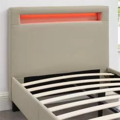 CARO-Möbel Polsterbett MANDALAY 90x200 Cm, LED Beleuchtung, Kunstleder Beige -Sideboards Verkäufe 93746 4