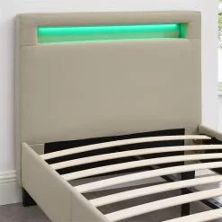 CARO-Möbel Polsterbett MANDALAY 90x200 Cm, LED Beleuchtung, Kunstleder Beige -Sideboards Verkäufe 93746 5