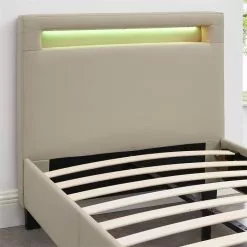 CARO-Möbel Polsterbett MANDALAY 90x200 Cm, LED Beleuchtung, Kunstleder Beige -Sideboards Verkäufe 93746 7