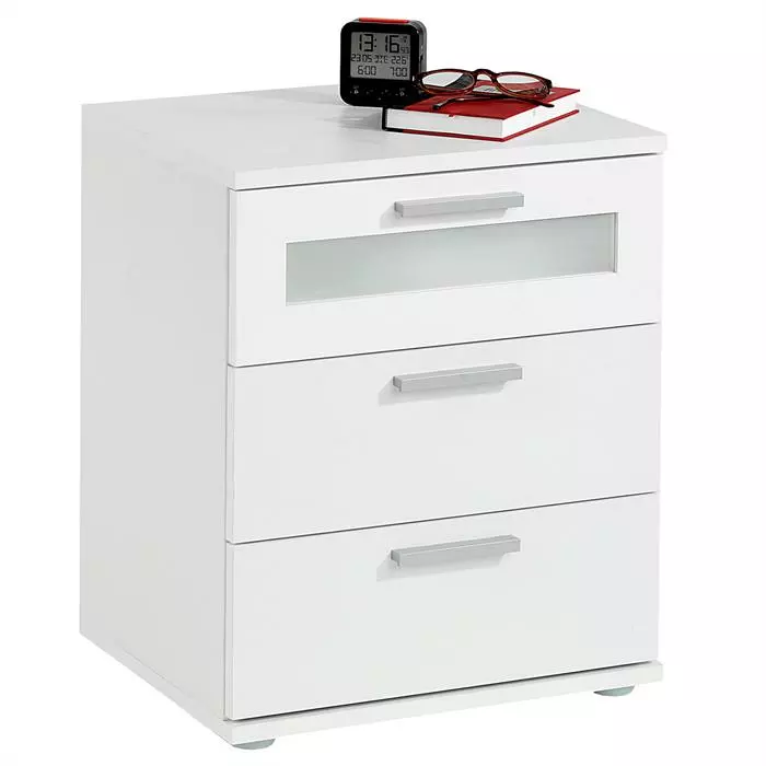 CARO-Möbel Nachttisch MARY Weiß Mit Glaseinsatz 1 CARO-Möbel Nachttisch MARY Weiß Mit Glaseinsatz