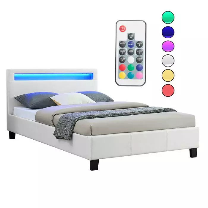 CARO-Möbel Polsterbett MIRASOL 120x200 Cm, LED Beleuchtung, Kunstleder Weiß 5 CARO-Möbel Polsterbett MIRASOL 120x200 Cm, LED Beleuchtung, Kunstleder Weiß – Bild 5