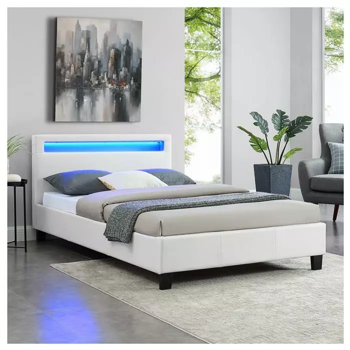 CARO-Möbel Polsterbett MIRASOL 120x200 Cm, LED Beleuchtung, Kunstleder Weiß 2 CARO-Möbel Polsterbett MIRASOL 120x200 Cm, LED Beleuchtung, Kunstleder Weiß – Bild 2