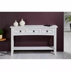CARO-Möbel Konsolentisch RURAL Kiefer Massiv Weiß, Mit 3 Schubladen, Mexico Möbel -Sideboards Verkäufe 93954 A1