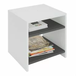 CARO-Möbel Beistelltisch ALMERIA Weiß/grau Mit 2 Fächern