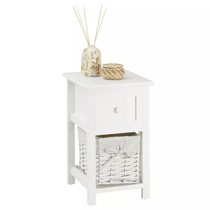 CARO-Möbel Nachttisch MESSINA Mit 1 Schublade Und Korb, In Weiß 1 CARO-Möbel Nachttisch MESSINA Mit 1 Schublade Und Korb, In Weiß