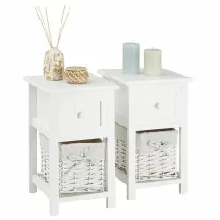 CARO-Möbel Nachttisch MESSINA Im 2er Set, Mit 1 Schublade Und Korb, In Weiß