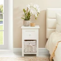 CARO-Möbel Nachttisch MESSINA Im 2er Set, Mit 1 Schublade Und Korb, In Weiß -Sideboards Verkäufe 94233 AC1
