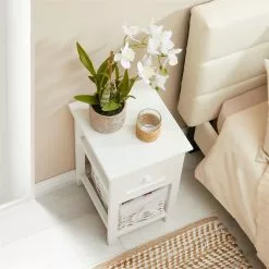 CARO-Möbel Nachttisch MESSINA Im 2er Set, Mit 1 Schublade Und Korb, In Weiß -Sideboards Verkäufe 94233 AC3