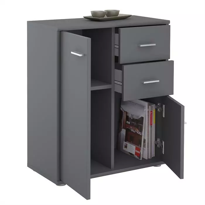 CARO-Möbel Kommode LOCARNO 2 Türen, 2 Schubladen In Grau 3 CARO-Möbel Kommode LOCARNO 2 Türen, 2 Schubladen In Grau – Bild 3