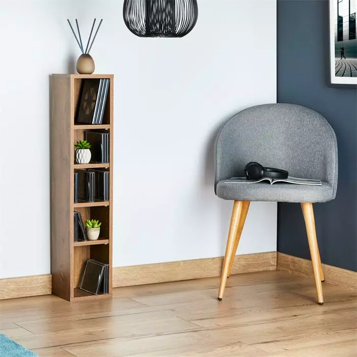 CARO-Möbel CD / DVD Regal CHART Mit 10 Fächern In Eiche Dunkelbraun 3 CARO-Möbel CD / DVD Regal CHART Mit 10 Fächern In Eiche Dunkelbraun – Bild 3