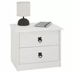 CARO-Möbel Nachttisch RESIDENCIA Kiefer Massiv Weiß, Mit 2 Schubladen