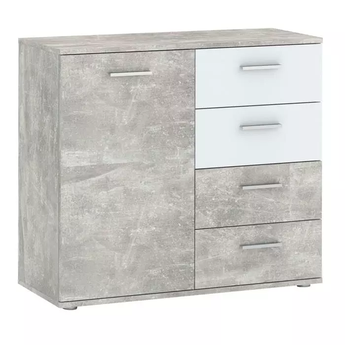CARO-Möbel Kommode CHICAGO Betonoptik/weiß, 4 Schubladen, 1 Tür 2 CARO-Möbel Kommode CHICAGO Betonoptik/weiß, 4 Schubladen, 1 Tür – Bild 2