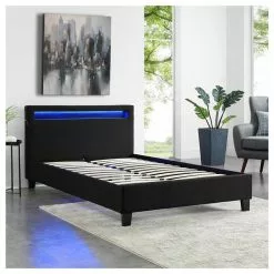 CARO-Möbel Polsterbett SATOKA 120x200 Cm, LED Beleuchtung, Stoff Schwarz -Sideboards Verkäufe 94592 2 0